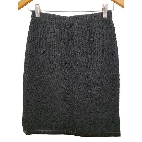 Vintage Adolfo New York Y2K 90s Black A Line 100% Wool Office Skirt With Satin T - Picture 1 of 7